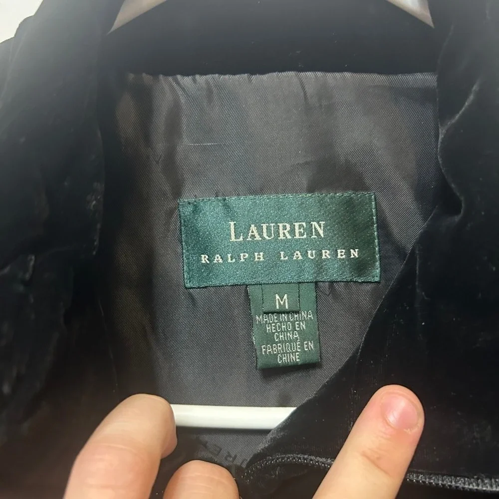 Lauren Ralph Lauren Black Velvet Puffer Jacket Silk Blend Quilted Coat Womens M